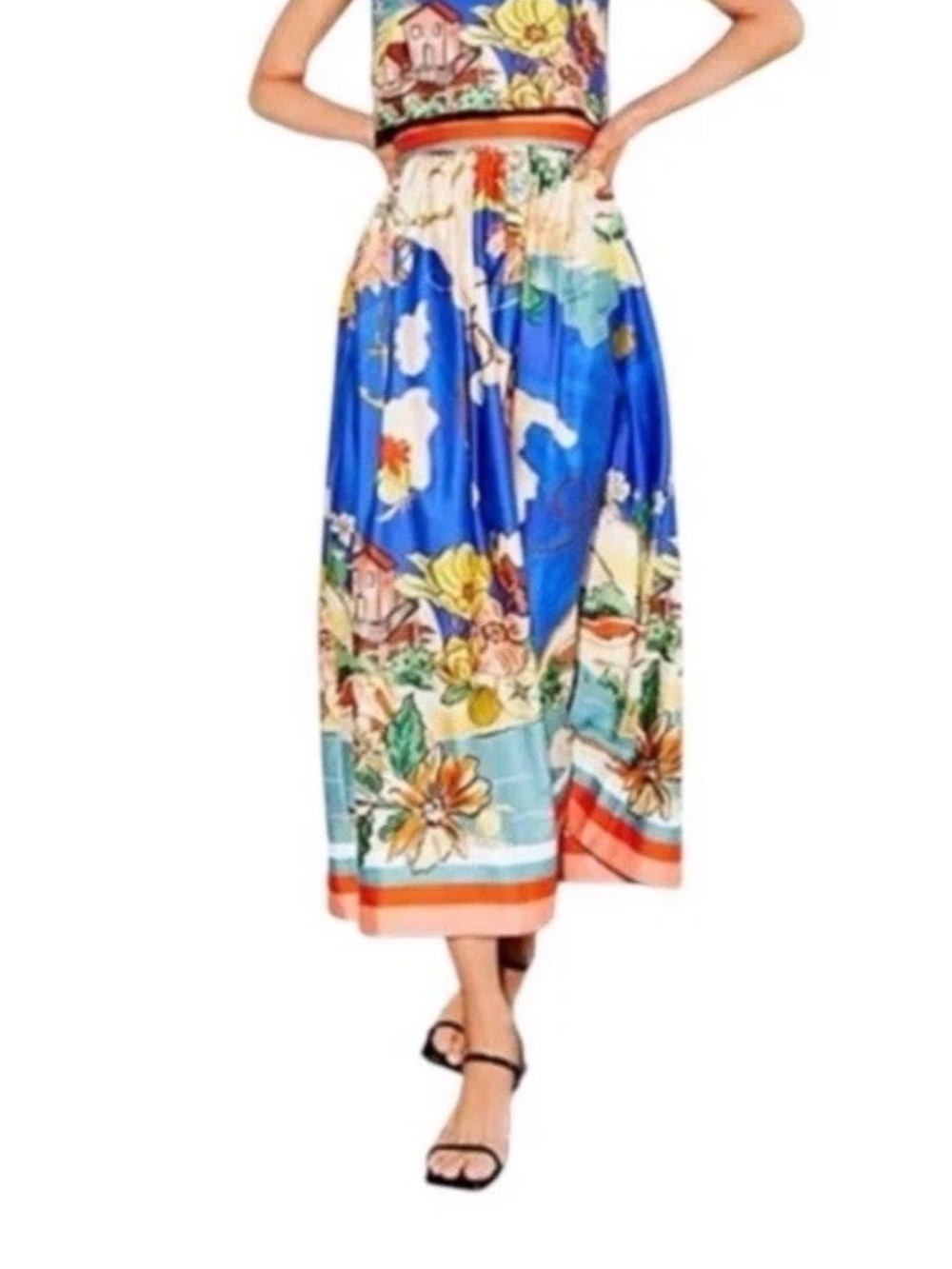 Antonio Melani Evie Callista Ocean Blue Print Sleeveless Maxi Skirt NWT $169